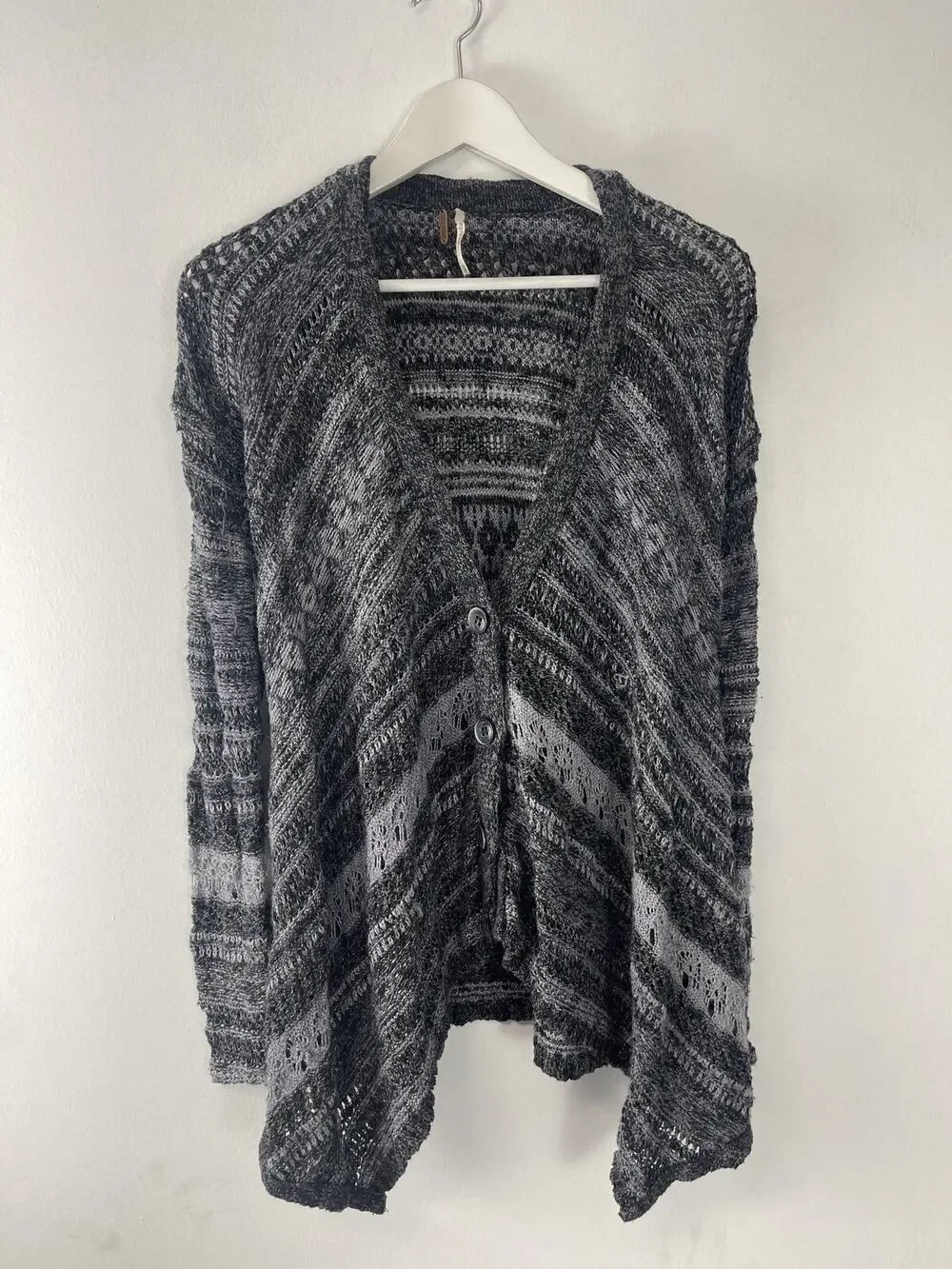 Free People Cardigan Women XS Gray Sweater Pullover Extra Small Open Knit N98